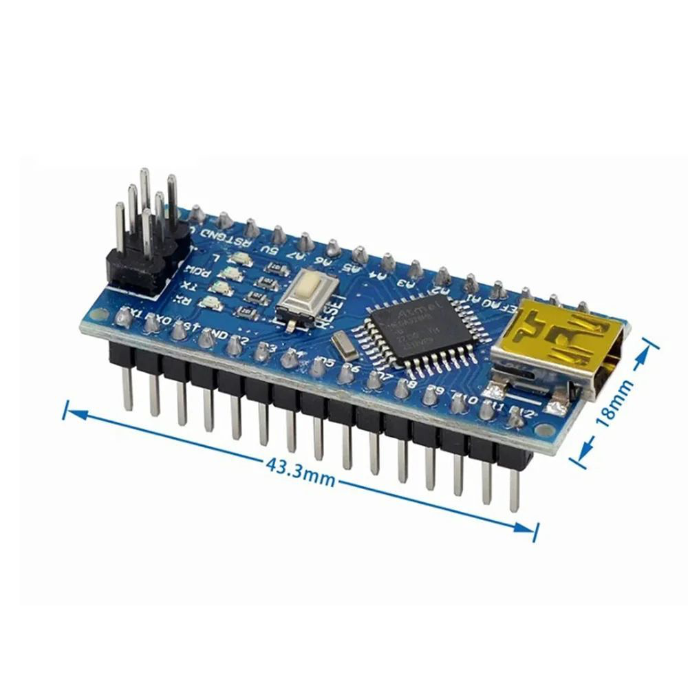 Placa Nano V3 compatível com Arduino (ATmega328P, CH340), 43,3 × 18 mm