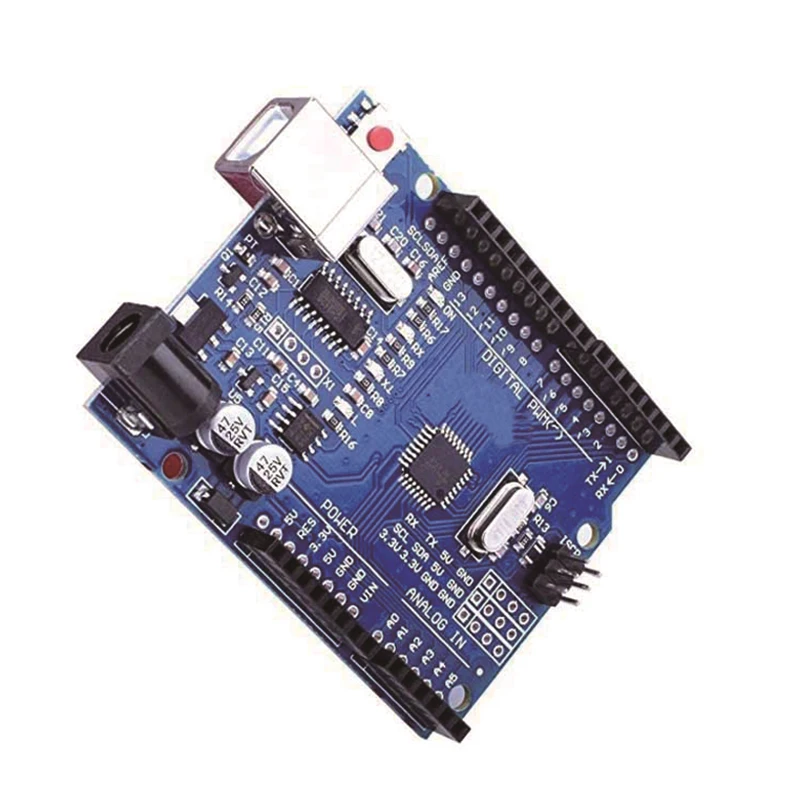 Placa Uno R3 compatível com Arduino, vista de outro ângulo